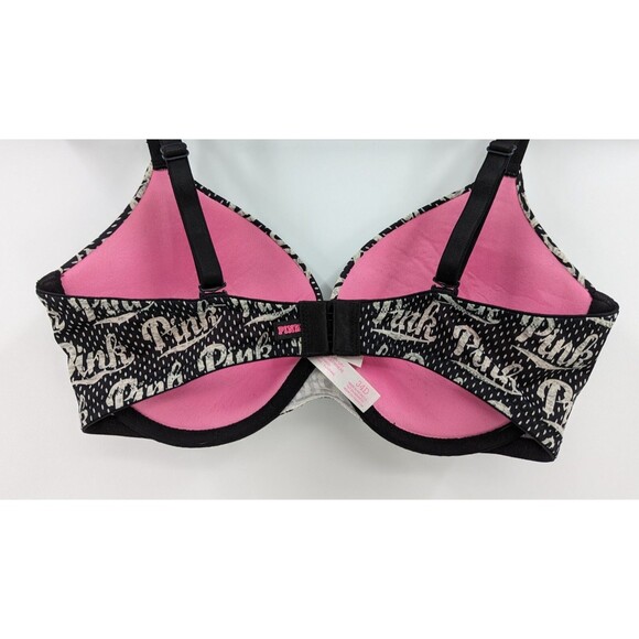 Victoria's Secret  PINK Bra Women’s 34D Black Gray Logo Spotted Push Up - Picture 4 of 7